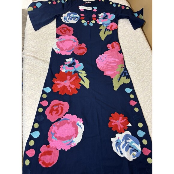 NWT Frances Valentine Delightful Caftan Peony Garden Cotton Embroidery Dress XS - Picture 6 of 16
